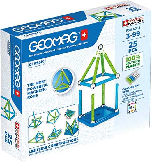 Geomag Classic-25 Pezzi-Costruzioni Magnitiche Per Bambini-Linea Green-100% Plastica Riciclata, Multicolore, 275