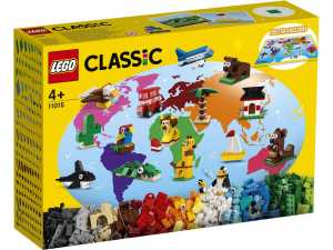 LEGO Classic Giro Del Mondo, Set Mattoncini Da Costruzione Per Bambini Di 4 Anni, Include Una Mappa A Parete Colorata, 11015