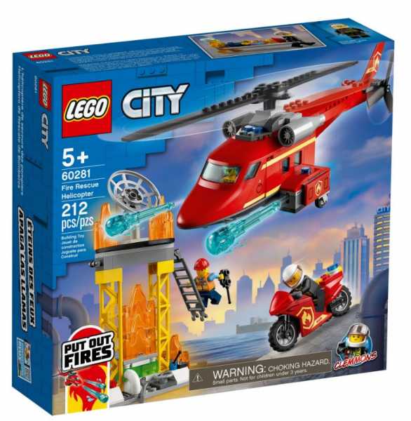 LEGO City Elicottero Antincendio Con Motocicletta E Minifigure Pompiere E Pilota, Idee Regalo Di Natale Per Bambini Di 5+ Anni, 60281