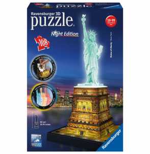 Ravensburger 12596 Puzzle 3D, Statua Della Libertà, Edizione Speciale Notte Con LED, 108 Pezzi, Età Consigliata 8+, Puzzle Ravensburger - Stampa Di Alta Qualità