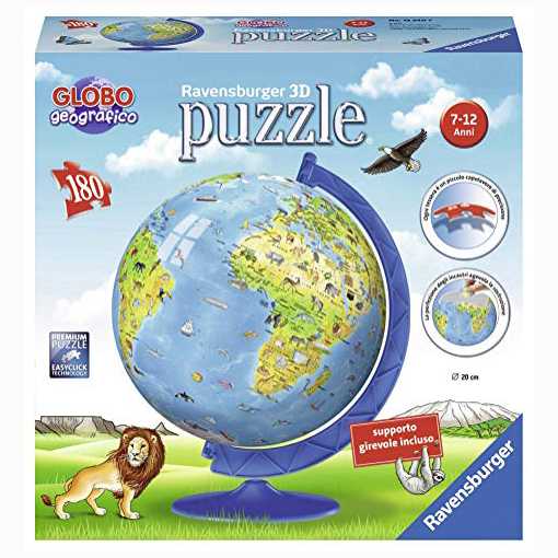 Ravensburger 12340 Globo 3D Puzzle, 180 Pezzi, Multicolore, Età Raccomandata 7-12 Anni, Dimensioni 26.7 X 23 Cm
